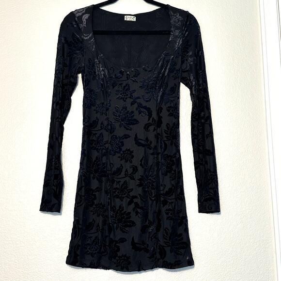 Intimately Free People Black Burnout Velvet Witchy Gotchic Mini Dress, Small - Picture 1 of 6